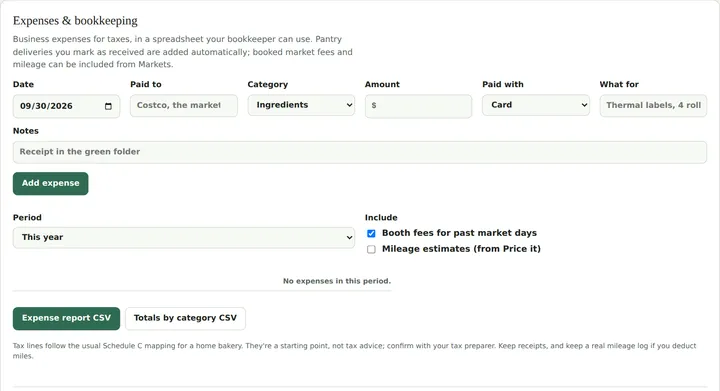 Expense entry form and yearly report options