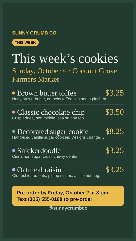 Story post: This week’s cookies with prices and a pre-order cut-off