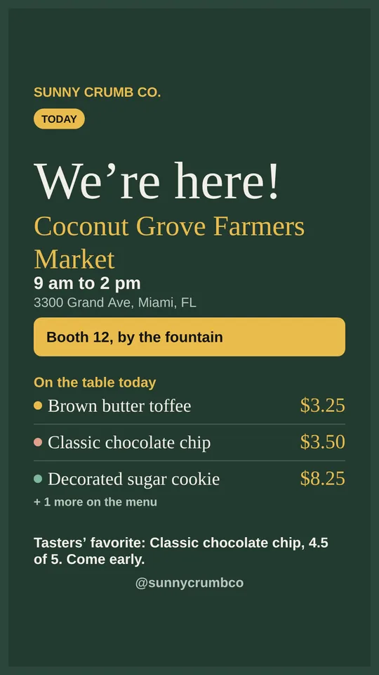 Story post: We’re here, with booth number and the tasters' favorite